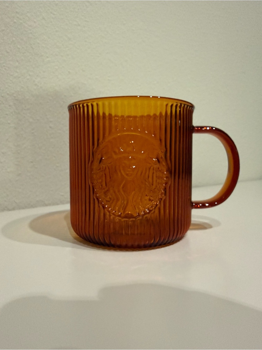 Starbucks 14oz Amber Ribbed Glass Coffee Cup